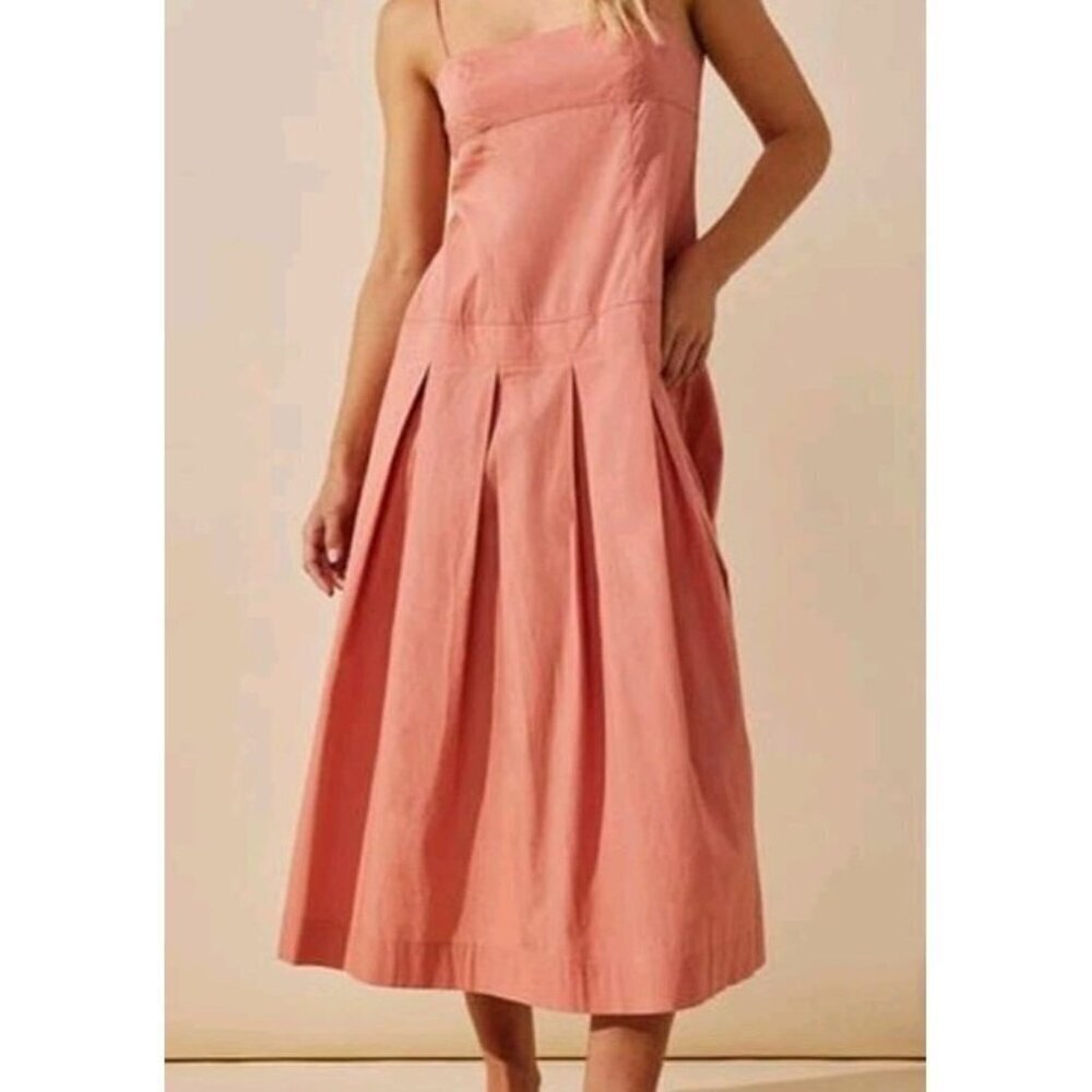 NWT Free People In My Town Pleated Midi Dress Large $108 Canyon Clay